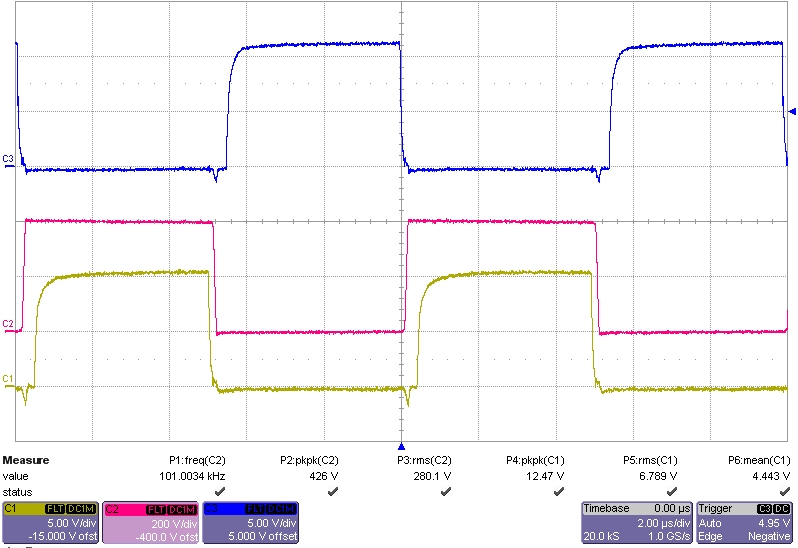 differential probe measures gate source voltage of high side MOSFET